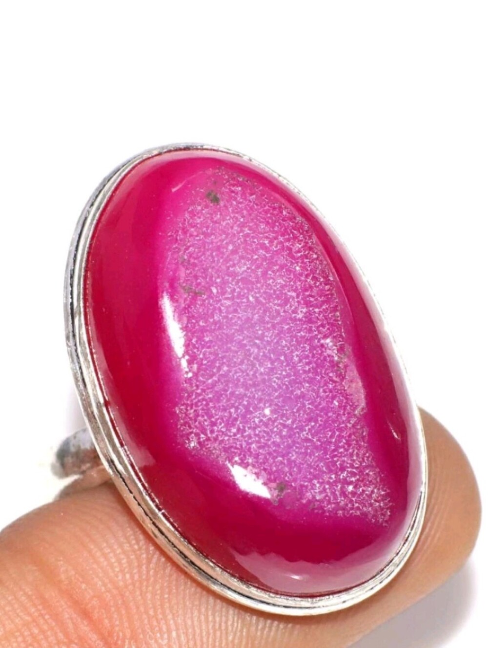Pink Botswana Druzy Gemstone Jewelry 925 Sterling Silver Ring